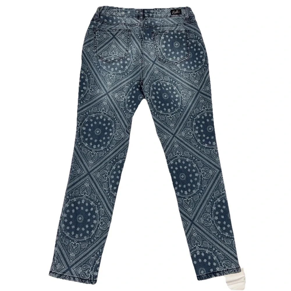 Earl Skinny Ankle‎ Womens Size 10 Blue Jeans Mid Rise Abstract Paisley Sz 31x27